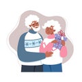 Grandpa and Grandma holding a gift, vector illustration